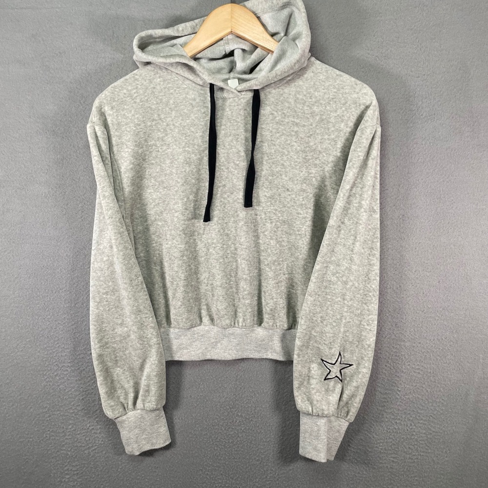 PopSugar Cropped Hoodie Womens Small Gray‎ Star Sleeve Pullover